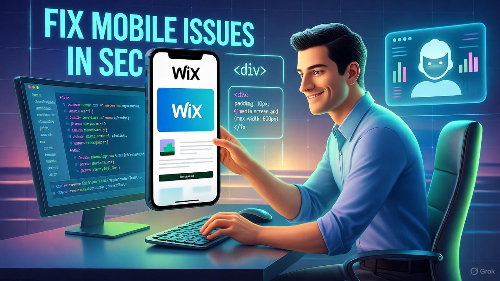 Developer fixing mobile issues in Wix website builder sites