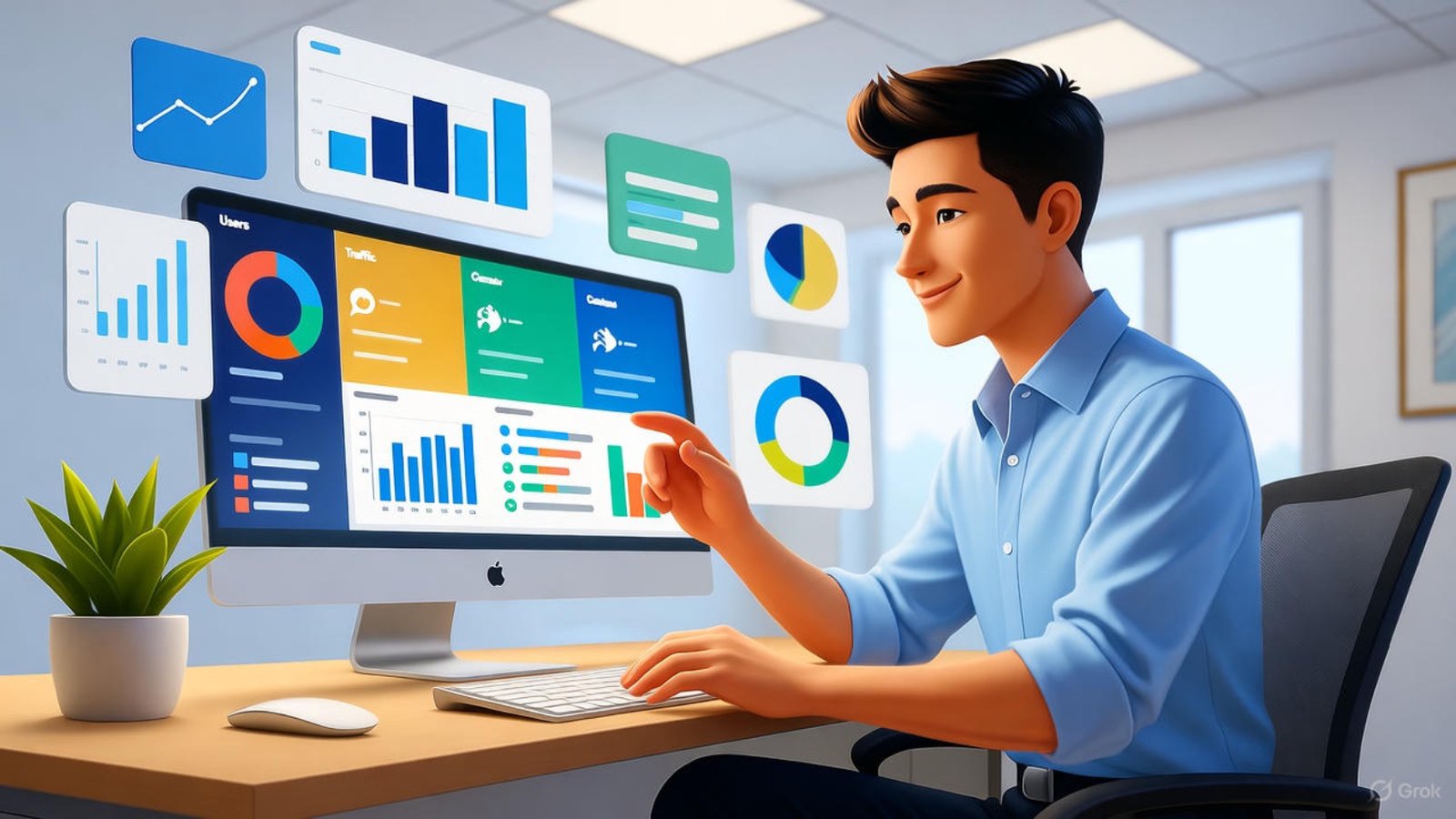 Screenshot of Wix website builder analytics dashboard showing traffic sources and conversions