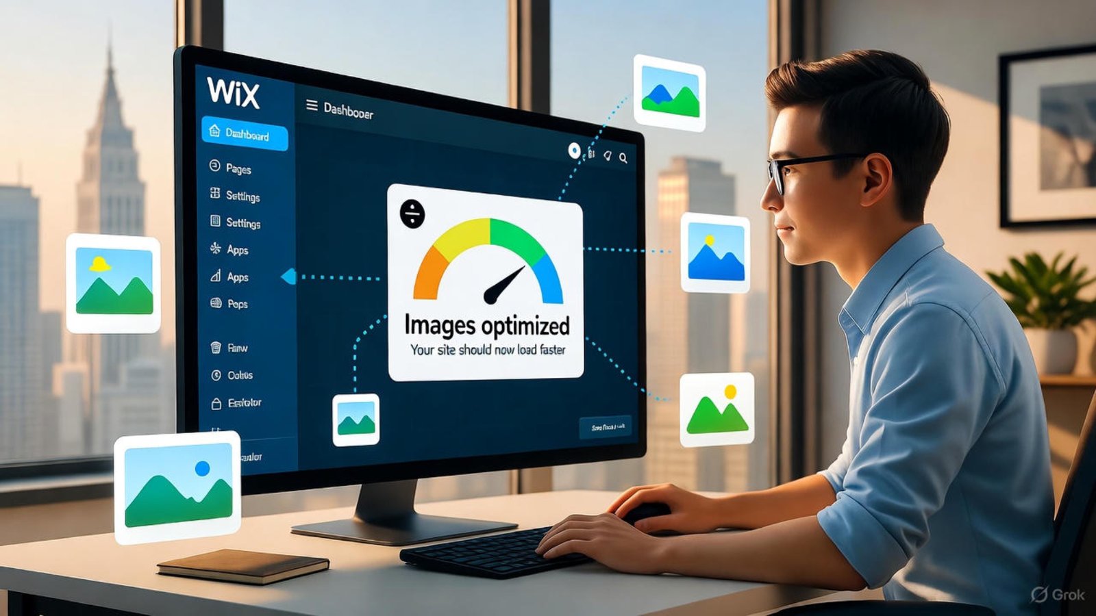 Wix image and media optimization dashboard showing compressed image results