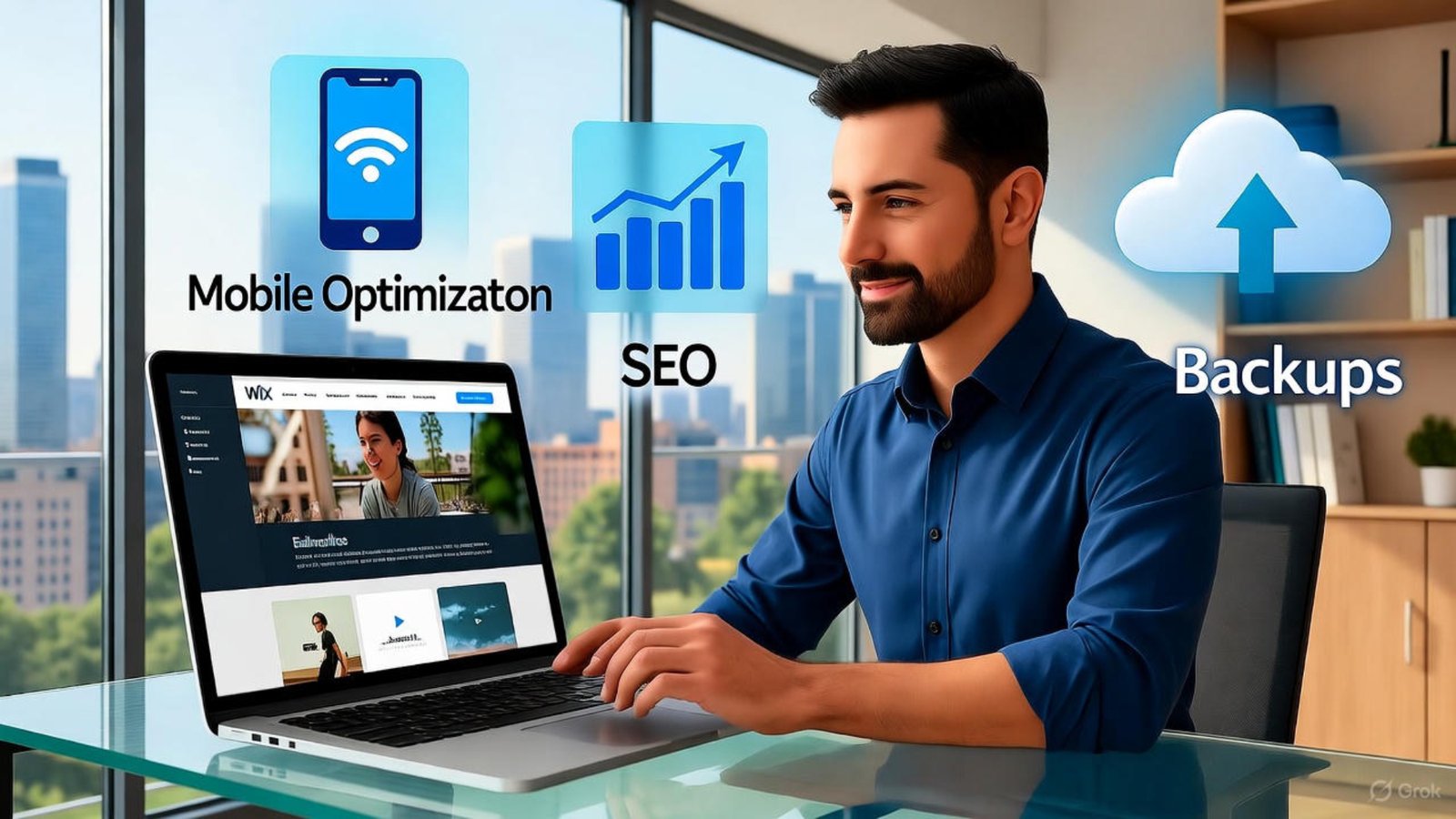 Small business owner reviewing Wix website design—wix website creation mistakes to avoid