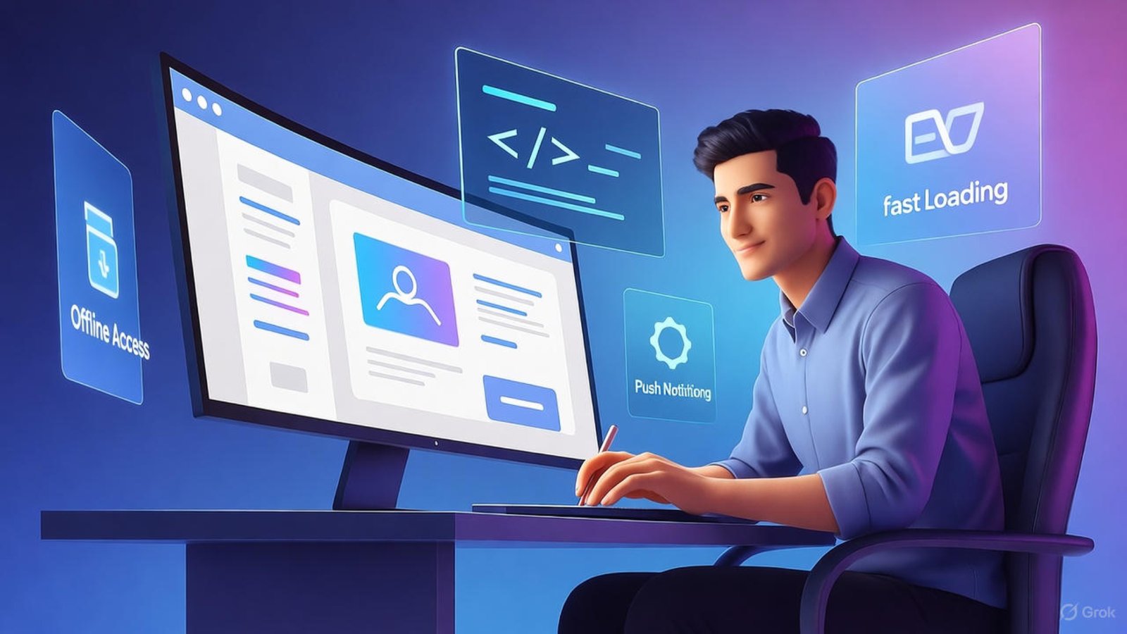 Developer adding progressive web app features to custom website development